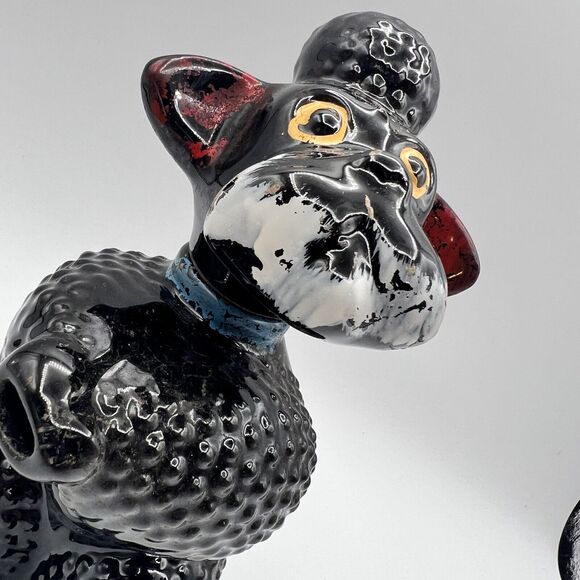 Vtg Redware Black Poodle Figurine Drink Liquor Decanter Kitsch Barware 8" Japan - Picture 5 of 12